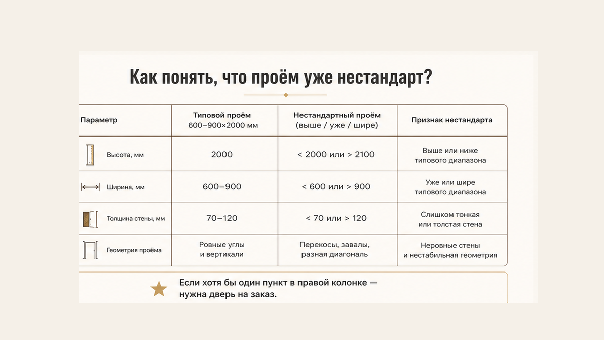 Признаки нестандартного дверного проёма: высота, ширина, перекос