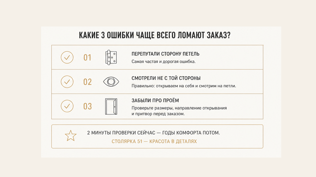 Чеклист: 3 ошибки, которые ломают заказ левой или правой двери