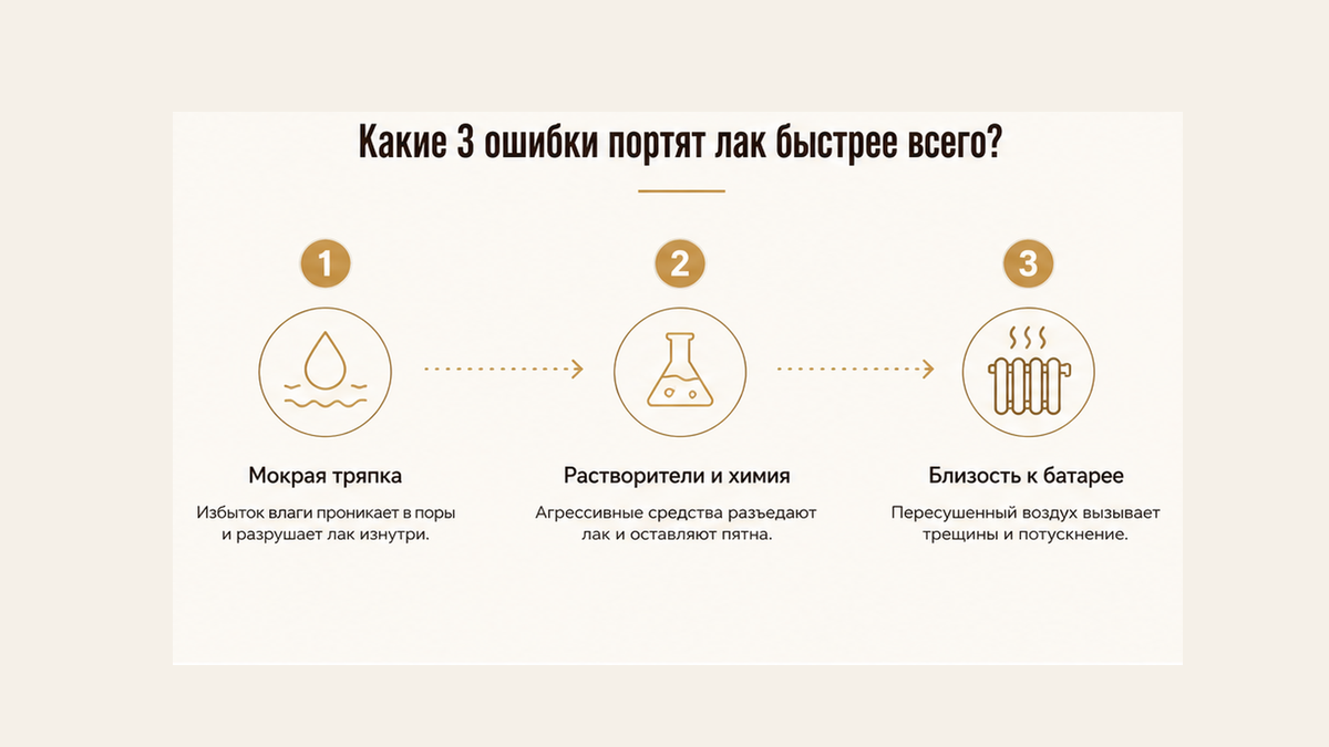 Схема workflow / шаги: Какие 3 ошибки портят лак быстрее всего?